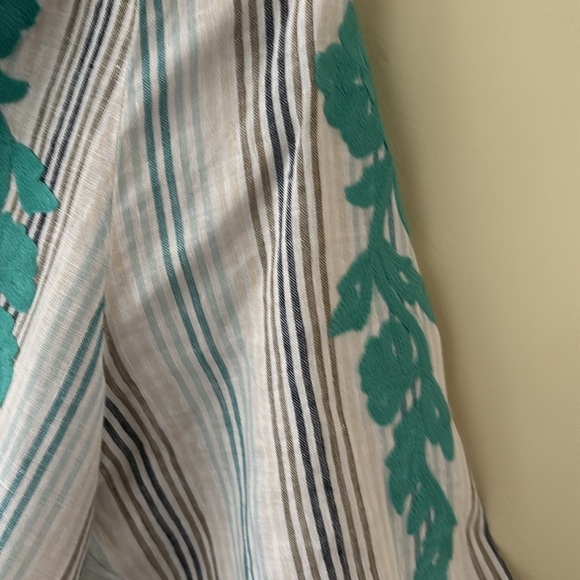 J. Jill Love Linen Blouse White With Teal Stripes Scroll Pattern Size M - Picture 4 of 10